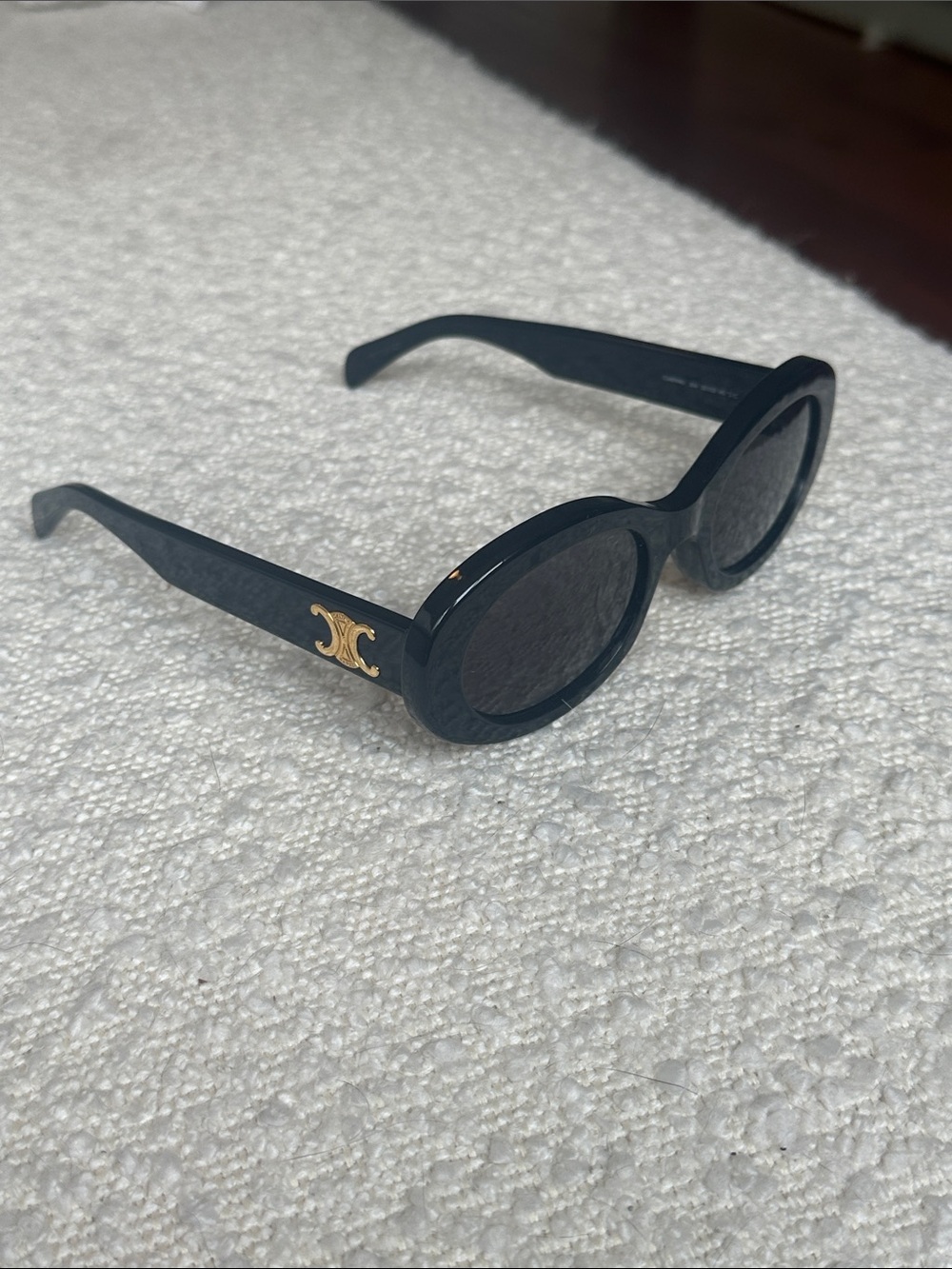 Celine Triomphe Black Round Sunglasses with Gold Double C Logo